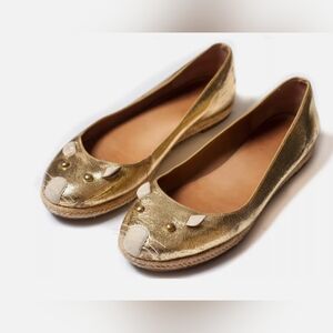 Marc by Marc Jacobs Gold Textured Leather Mouse Espadrille Flats